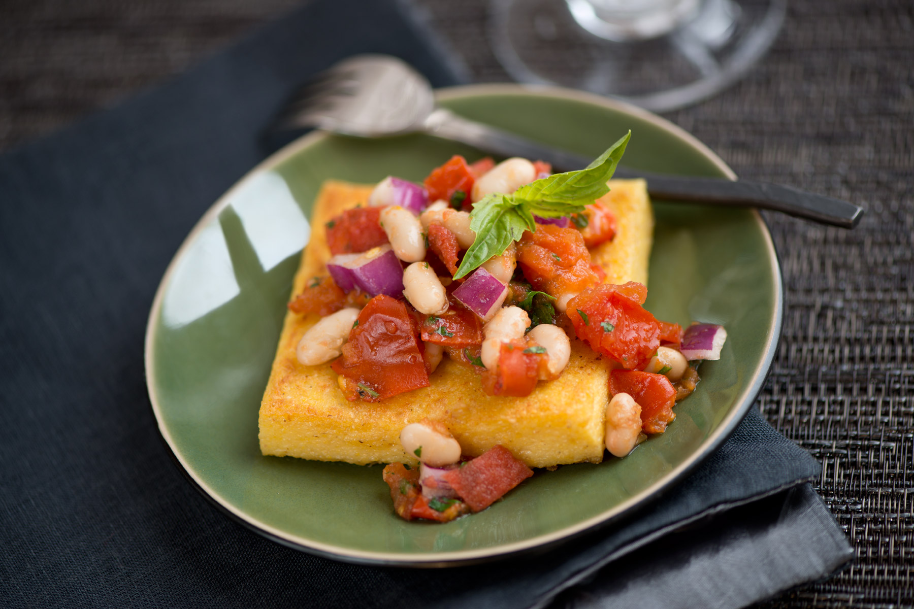 Polenta Squares with Roasted Tomato & White Bean Bruschetta Meals