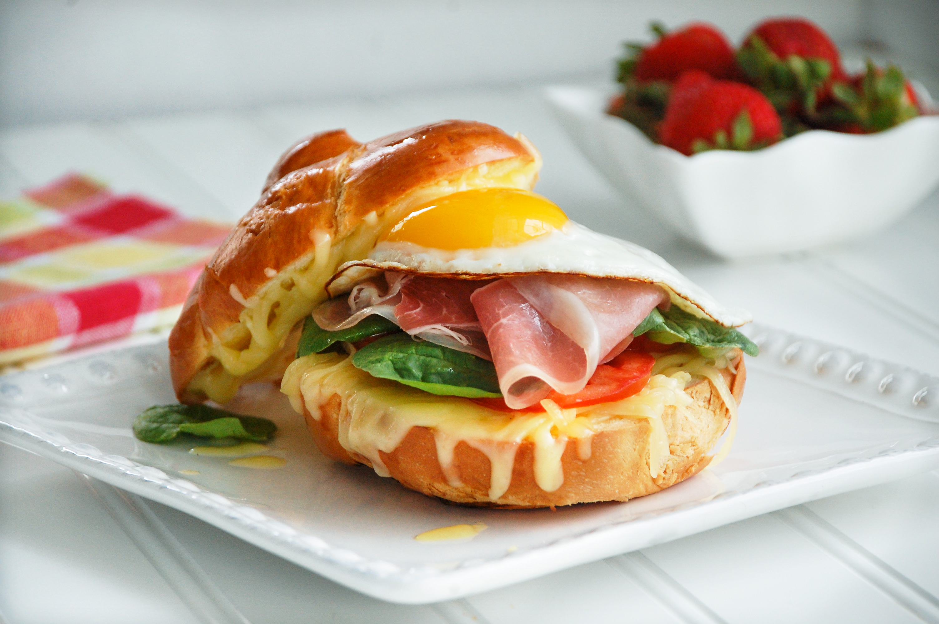 Fried Egg, Prosciutto, and Red Pepper Jam Breakfast Sandwich